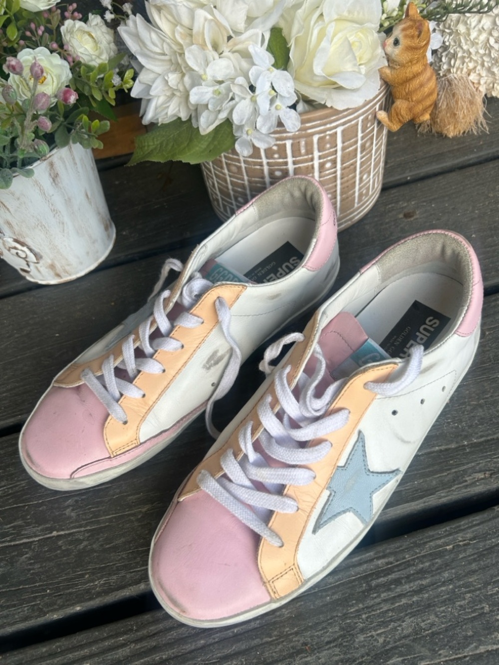 Golden Goose Superstar Pastel Accent Sneakers - Pink, Peach, Light Blue
